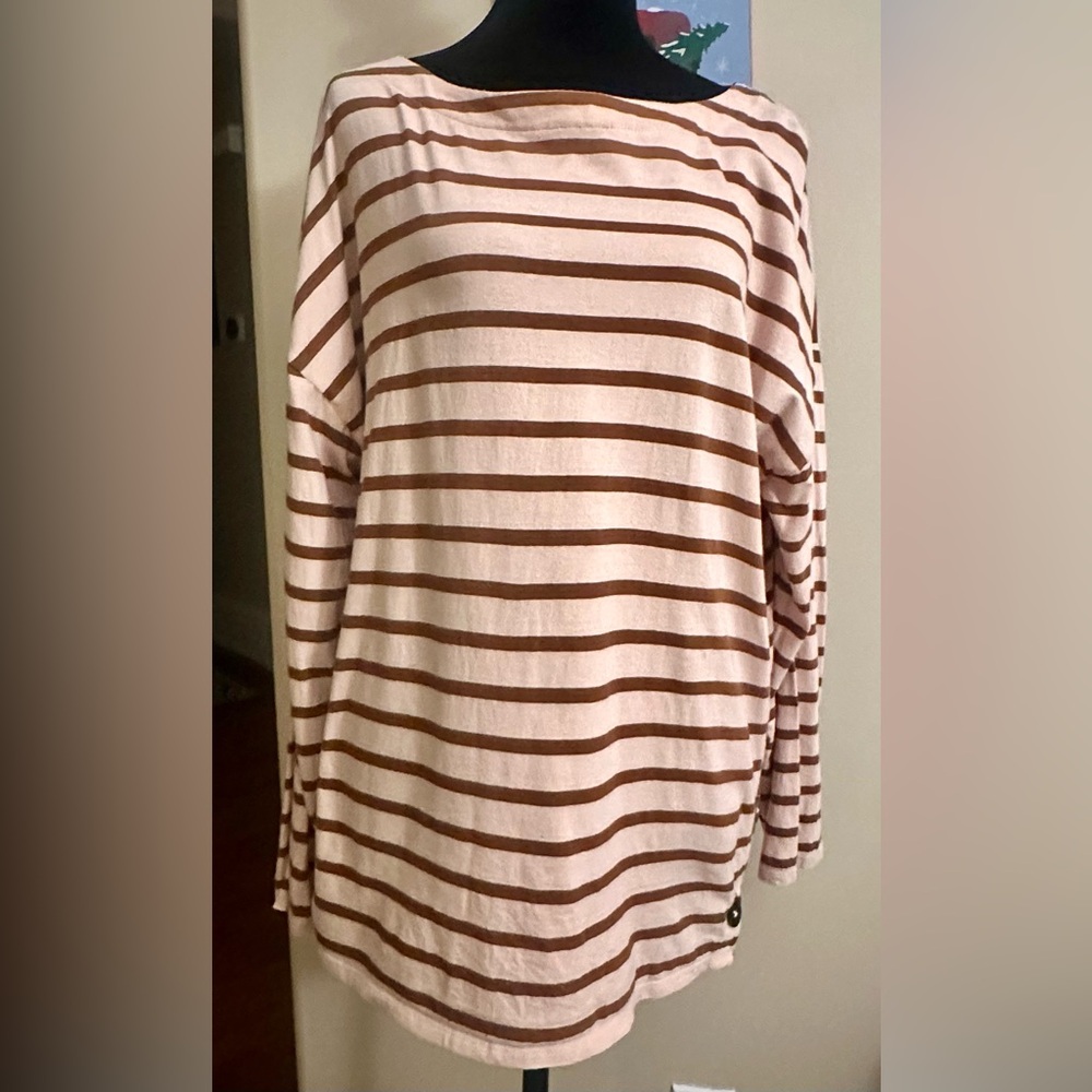 J. Jill Brown and Cream Striped Long Sleeve Tee